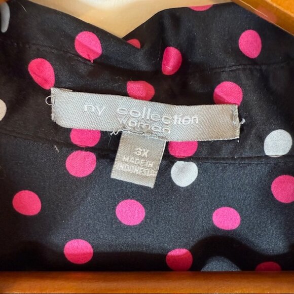 NY Collec Womens Midi Dress White Pink Black Polka Dot Plus Sz  3X V-neck Belted - Picture 3 of 11